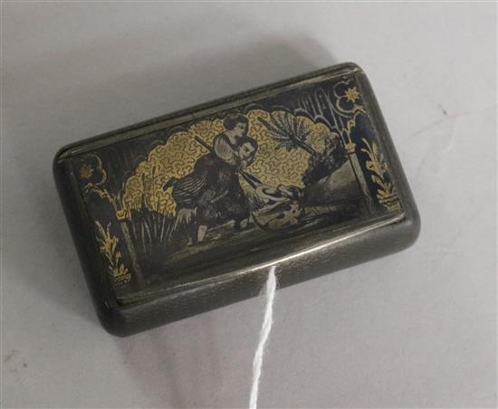 A 19th century French? silver & niello snuff box with chinoiserie decoration, 63mm.